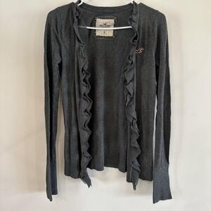 Y2K Women Hollister Cardigan Sweater Ruffle‎ Medium Grey 2000's